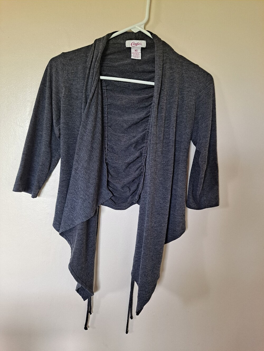 Charter Club Gray Ruched Open-Front Waterfall Cardigan